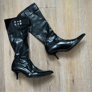 Black Pleather Whimsigoth Kitten Heel Boots Pointed Toe - 37 EU